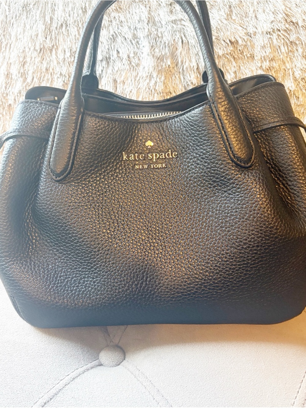 Kate Spade Black Pebbled Leather Tote with Gold Logo